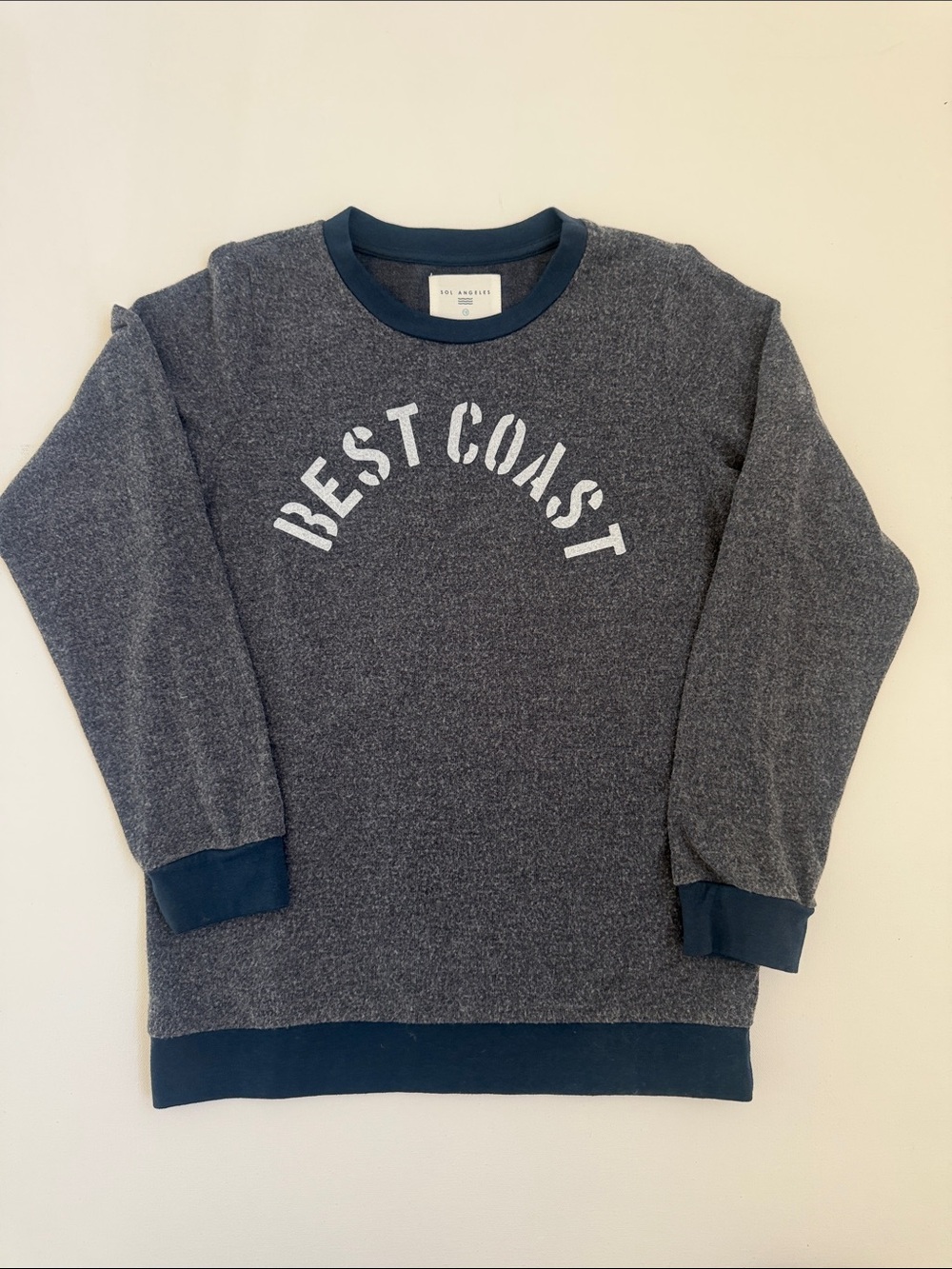 Sol Angeles Navy Heather "Best Coast" Crewneck SweaterBig Kids 12